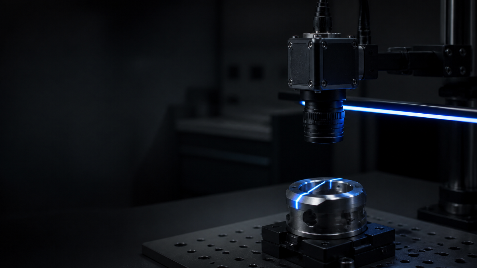 Illustrative machine vision camera above a machined component