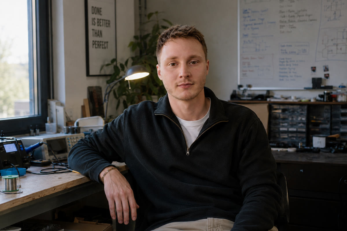 Sven Bordihn in an electronics workshop